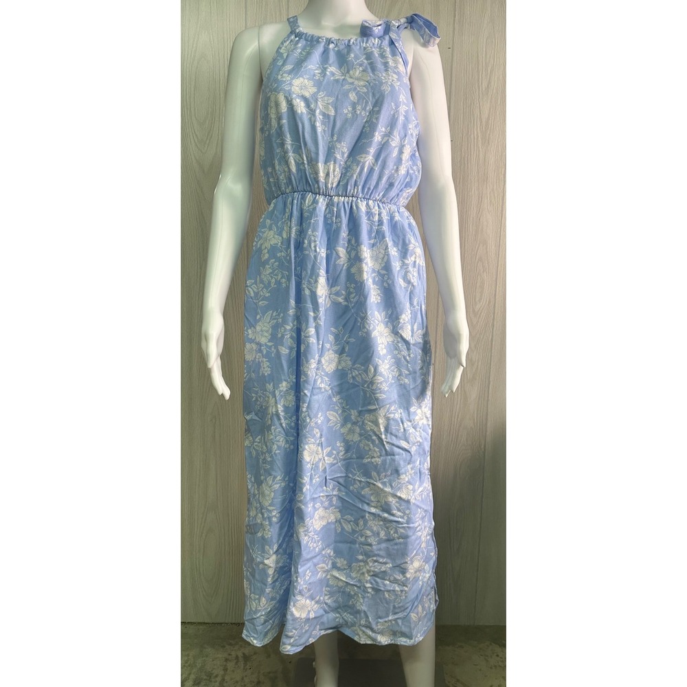 Stitch Fix Gilli Blue‎ Floral Maxi Dress Halter Tie Shoulder Slit SP Stitch Fix